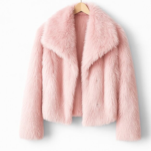 NWT Pink Faux Fur Oversized Jacket - Picture 2 of 3